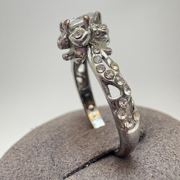 VTG Sterling Silver 925 Cubic Zirconia Fancy Border Prong Set Ring Size 8.25 - Picture 5 of 14